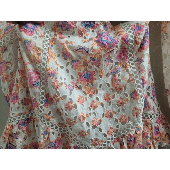 Hemant And Nandita Raisa Short Eyelet Dress Off White Size Large Preppy Cutout - Picture 10 of 16